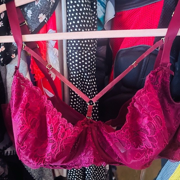 Cacique Intimates & Sleepwear Cacique Burgundy Metallic Lace Cage